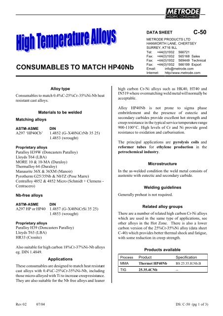 Metrode Consumables Catalog