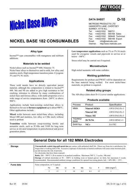 Metrode Consumables Catalog