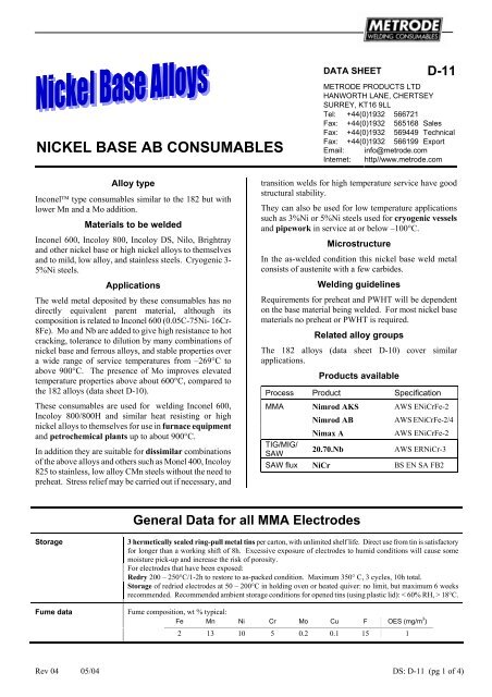 Metrode Consumables Catalog