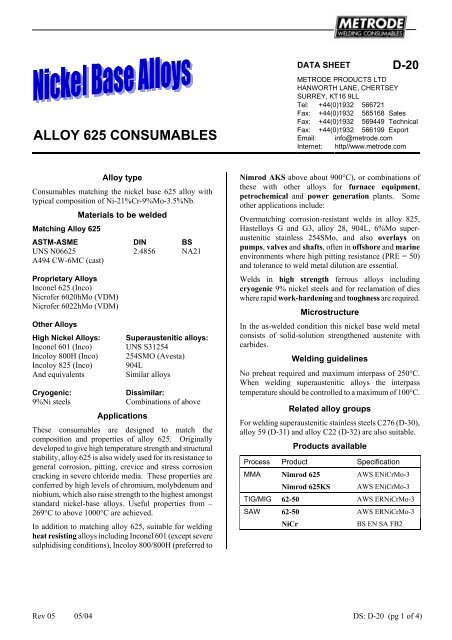 Metrode Consumables Catalog