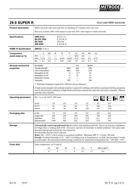 Metrode Consumables Catalog