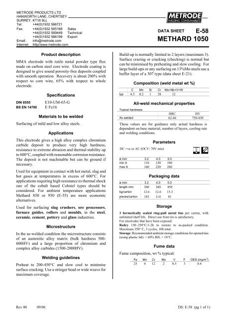 Metrode Consumables Catalog