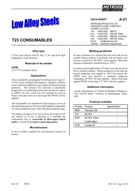 Metrode Consumables Catalog