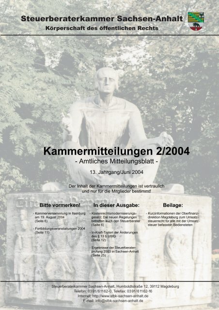 Kammermitteilungen 2/2004 - Steuerberaterkammer Sachsen-Anhalt