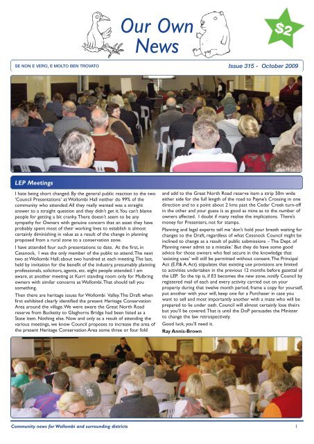 Our Own News - Issue 315 - October 2009 - Wollombi Valley Online