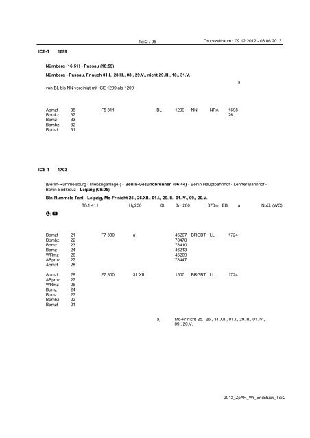 Züge des Schienenpersonenfernverkehrs (SPFV) - Reihungsplan