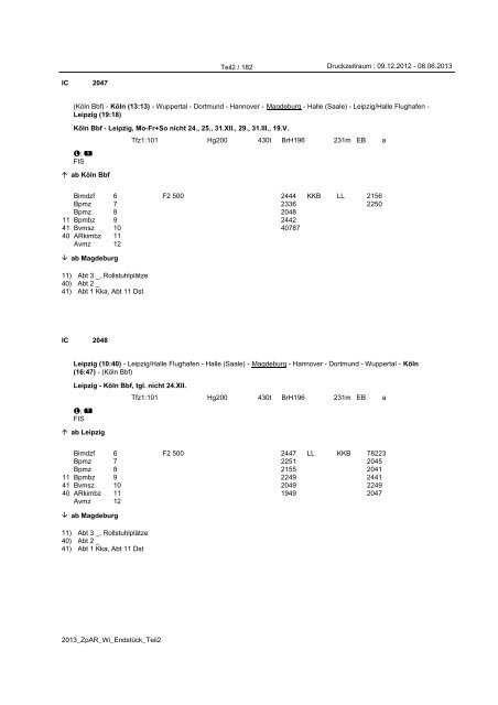 Züge des Schienenpersonenfernverkehrs (SPFV) - Reihungsplan