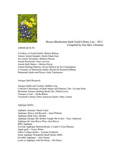 AMISH QUILTS: - the Brazos Bluebonnet Quilt Guild