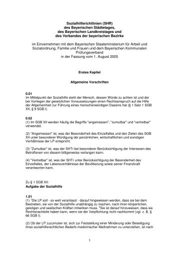 Sozialhilferichtlinien (SHR) des Bayerischen Städtetages, des ...