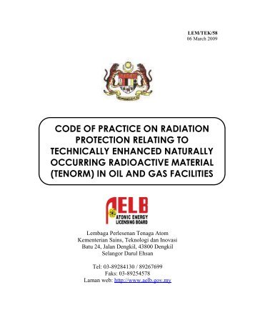 Code Of Practice On Radiation Protection Relating To - AELB