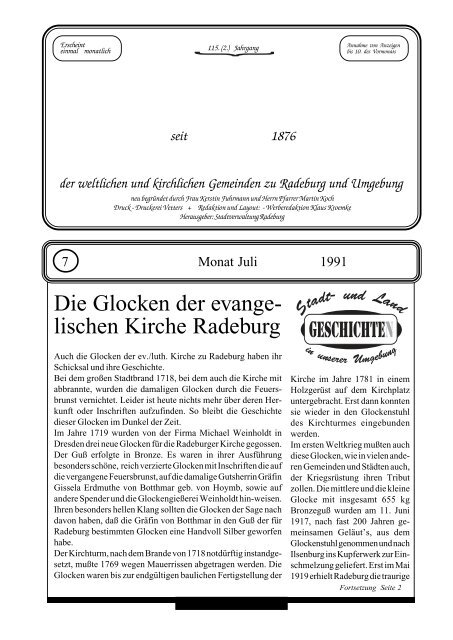 Die Glocken der evangelischen Kirche Radeburg - Dresdner Land