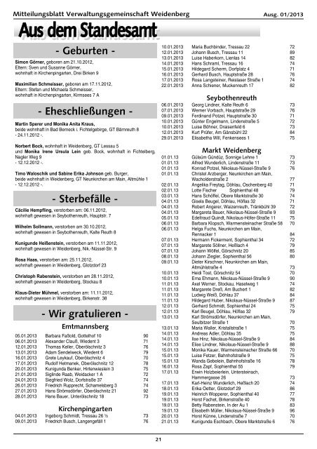 Ausgabe 01/2013 - Verwaltungsgemeinschaft Weidenberg