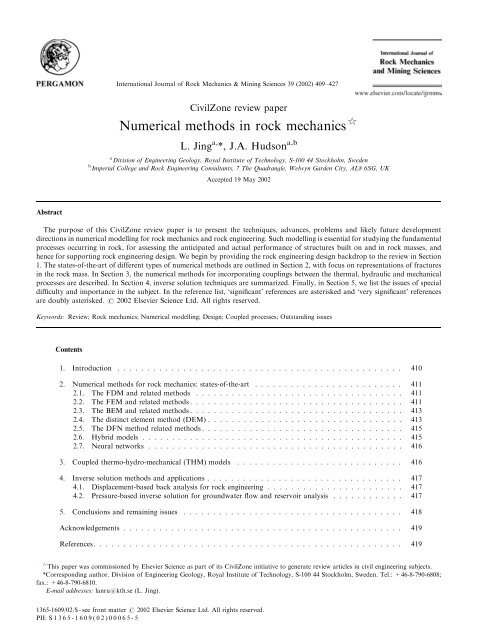 Numerical methods in rock mechanics