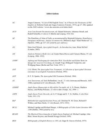 Abbreviations - Sources of Anglo-Saxon Literary Culture