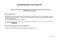 DISSERTATIONS LOCATION LIST - Oxford Brookes University