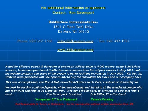SubSurface Instruments - KD Jones Instrument Corporation