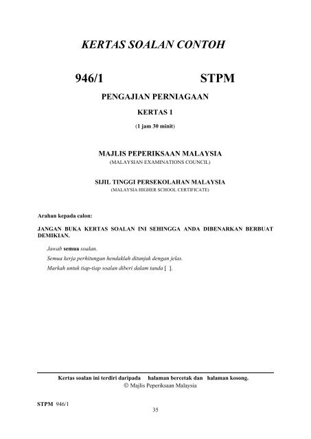 kertas soalan contoh 946/1 stpm pengajian perniagaan - Jabatan ...