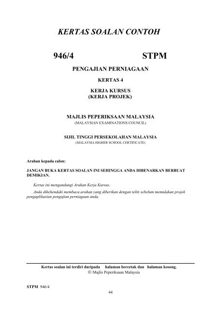 kertas soalan contoh 946/1 stpm pengajian perniagaan - Jabatan ...