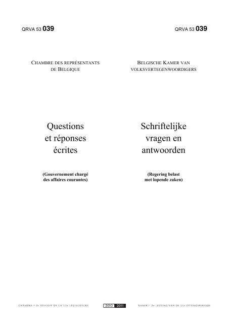 Questions et réponses écrites Schriftelijke vragen en ... - de Kamer