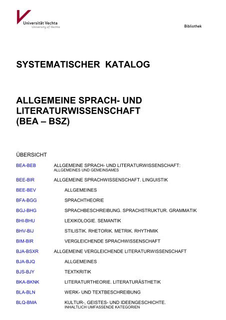 Systematik Allgemeine Sprach- und Literaturwissenschaft