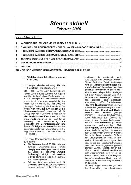 Steuer aktuell Februar 2010 - MITTERDORFER + PIRA + DAURER ...
