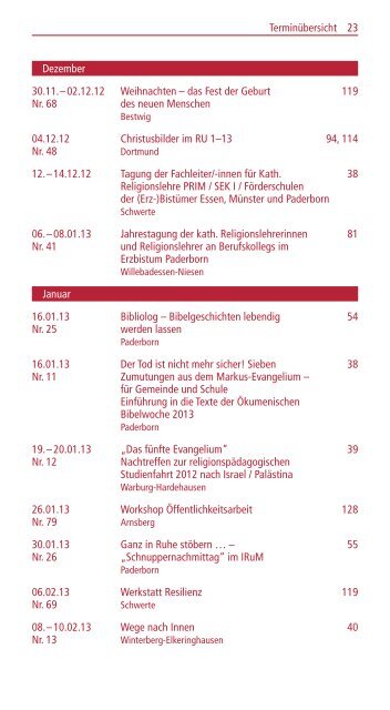 Termine Fortbildungen Religionspädagogik und Medienarbeit