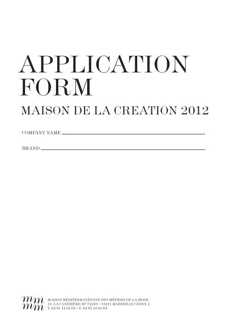 APPLICATION FORM - Marseille-Provence 2013