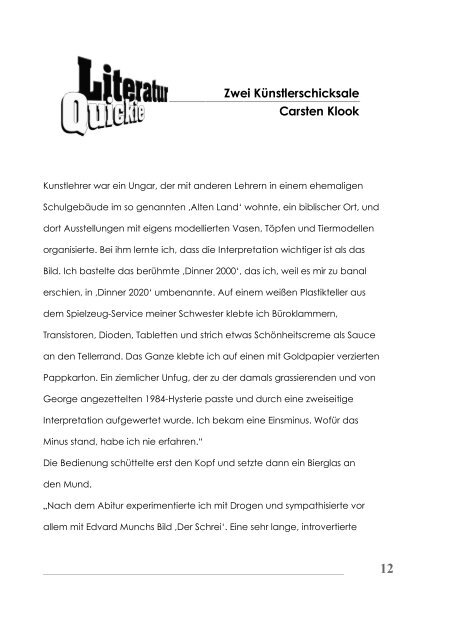 Zwei Künstlerschicksale Carsten Klook - Literatur-Quickie
