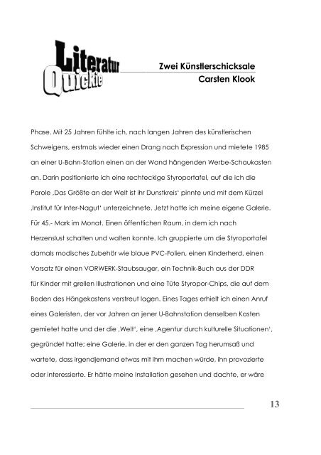 Zwei Künstlerschicksale Carsten Klook - Literatur-Quickie