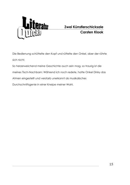 Zwei Künstlerschicksale Carsten Klook - Literatur-Quickie