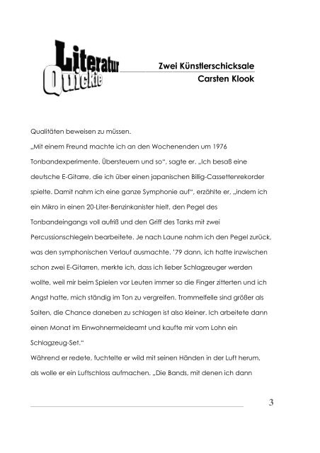 Zwei Künstlerschicksale Carsten Klook - Literatur-Quickie