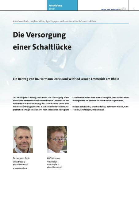 Die Versorgung einer Schaltlücke - Dr. Hermann Derks