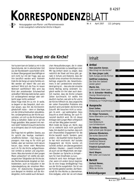Korrespondenzblatt April 07 - Pfarrer- und Pfarrerinnenverein
