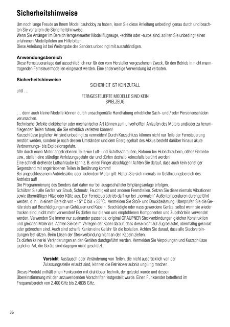 Bedienungs-Anleitung / Fernsteuerung Spektrum DX-3.0 / de