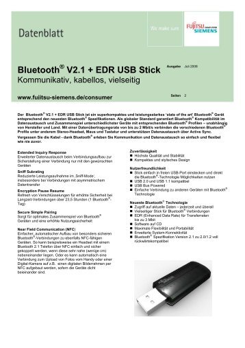Datenblatt Bluetooth V2.1 + EDR USB Stick - Fujitsu