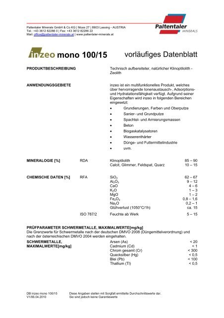 mono 100/15 - Paltentaler Minerals