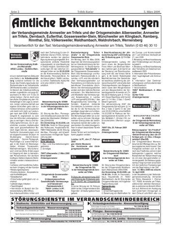 Bekanntmachungen im Trifelskurier vom 05.03.2009