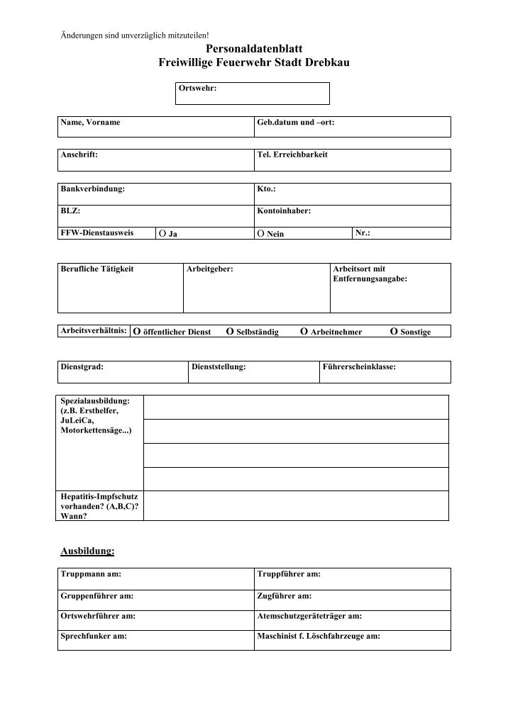 Personaldatenblatt Magazine