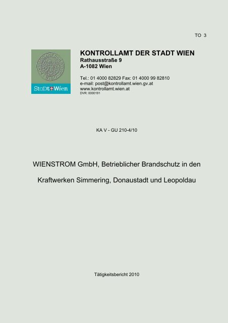 WIENSTROM GmbH, Betrieblicher Brandschutz in den Kraftwerken ...