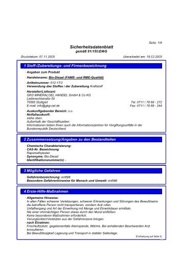 Sicherheitsdatenblatt Bio-Diesel (FAME | RME)