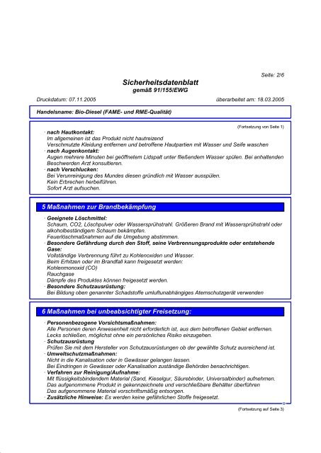 Sicherheitsdatenblatt Bio-Diesel (FAME | RME)