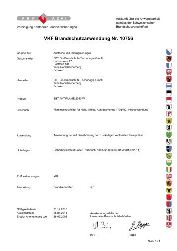 VKF Brandschutzanwendung Nr. 10756 - bbt Brandschutz