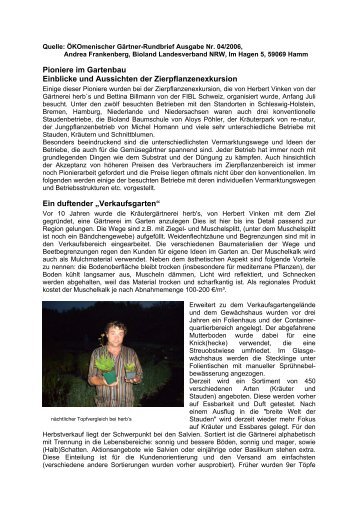 Ökomenischer Gärtner-Rundbrief 04/2006 - Bioblumen - FiBL