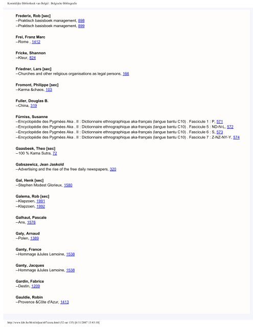 De Belgische Bibliografie Juni 2007 - Koninklijke Bibliotheek van ...