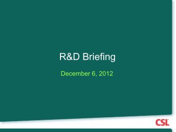 R&D Briefing December 2012 - Csl.com