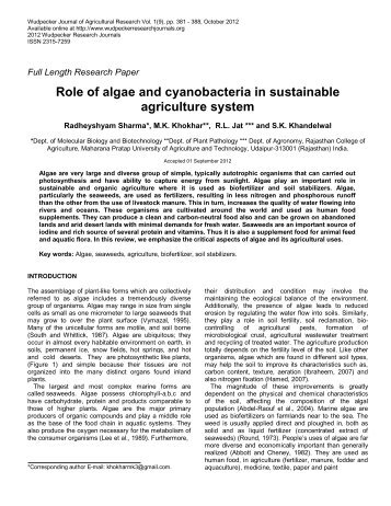 Role of algae and cyanobacteria in sustainable ... - Wudpecker