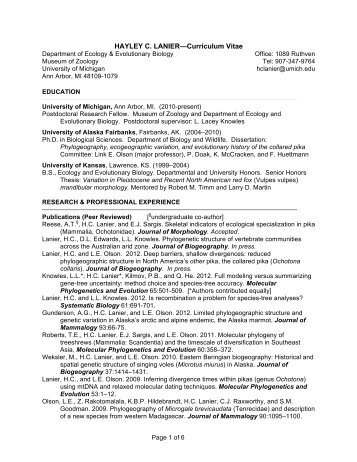 HAYLEY C. LANIER—Curriculum Vitae - College of Literature ...