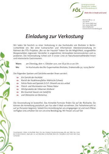 Einladung zur Verkostung - Fördergemeinschaft Ökologischer ...