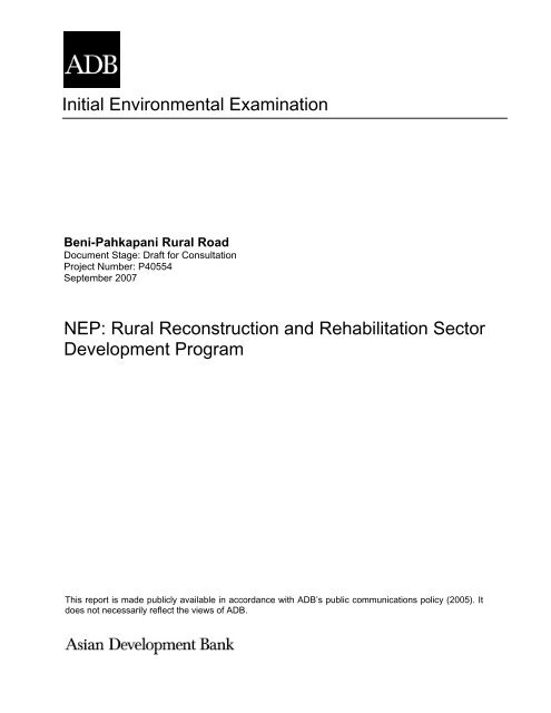 Rrrsdp Initial Environmental Examination Iee Asian