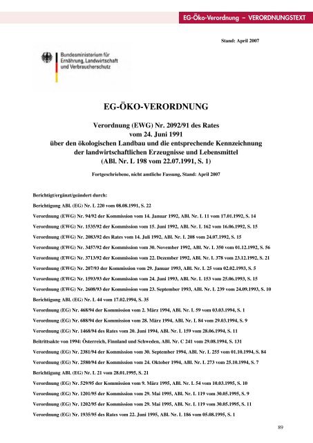 EG-Verordnung Ökologischer Landbau - Ministerium für ...